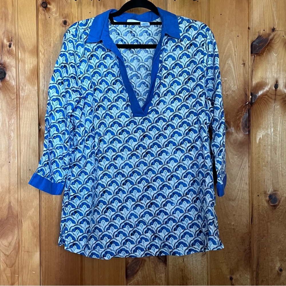 Sigrid Olsen Blue and White Patterned Blouse